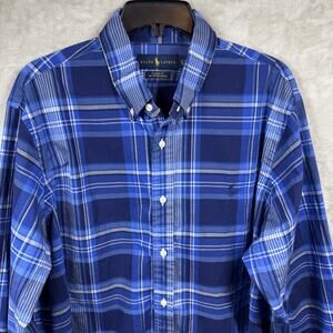 Ralph Lauren Mens Shirt XL Blue Plaid Classic Fit Button Down Cotton Pony